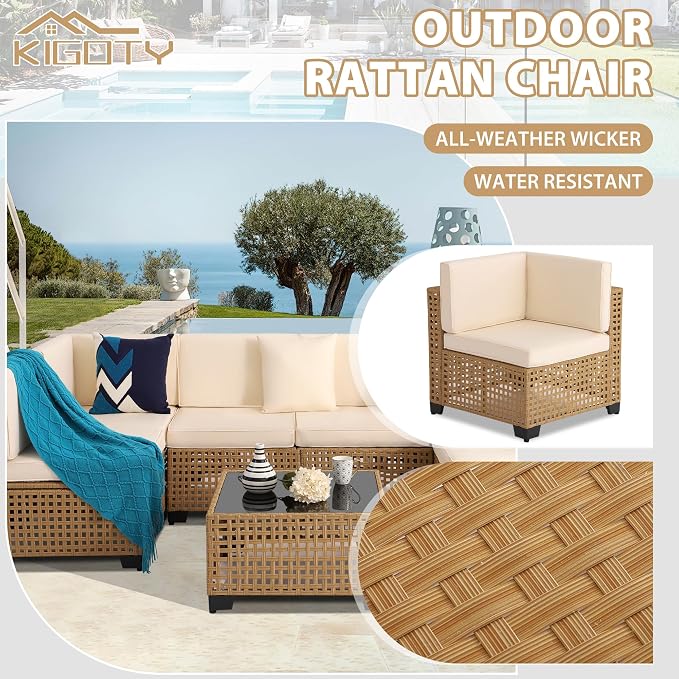 KIGOTY Patio Furniture Set, 7 Pieces Modular Outdoor Sectional Sofa, PE Rattan - Image 3