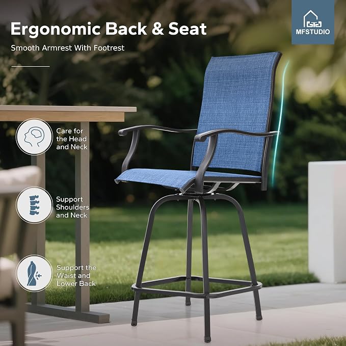 MFSTUDIO Outdoor Bar Stools Set of 2, Swivel Bar Height Patio Chairs Outdoor - Image 5