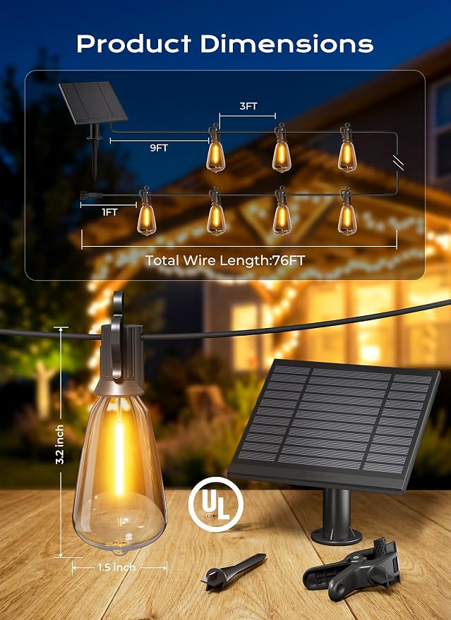 Brightown 76FT Solar String Lights Outdoor Waterproof, Patio Lights - Image 6