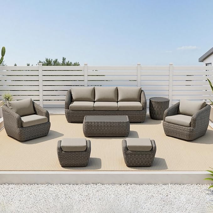 CHITA 7 Pieces Patio Wicker Furniture Set, Outdoor Rattan Bistro Set - Image 9