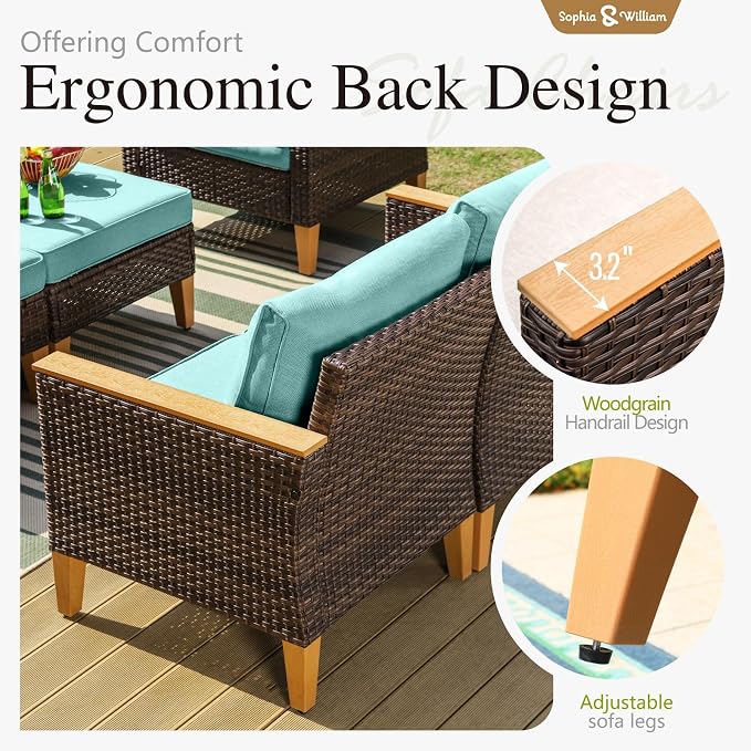 Sophia & William Outdoor Wicker Sectional Sofa Set, 8 Piece Half Moon Curved - Image 5