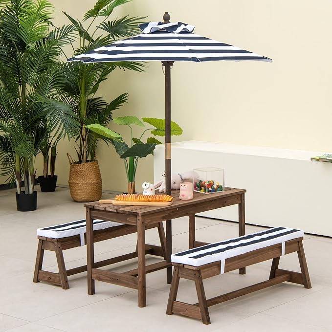 HONEY JOY Kids Picnic Table, Outdoor Wooden Table & Bench Set w/Removable - Image 9
