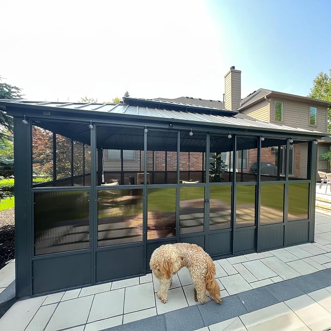 PURPLE LEAF 12' X 16' Solarium Permanent Hardtop Screened Gazebo Galvanized - Image 2