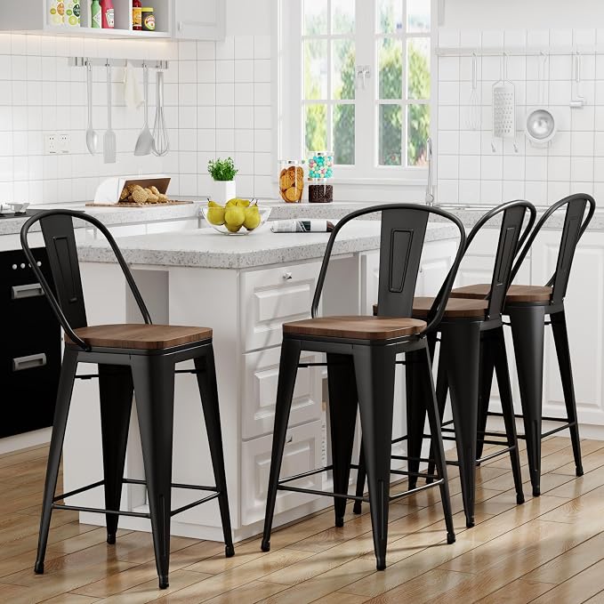 Yongqiang 30 inch Bar Stools Set of 4 Black Metal Bar Height Stools Modern by lightupyourlife