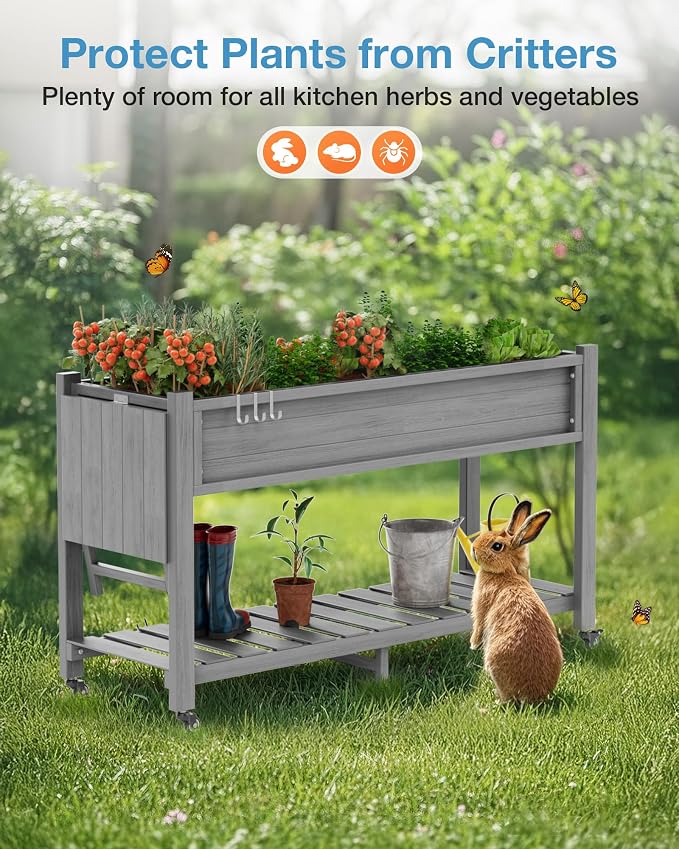 YEFU Raised Garden Bed with Legs: 57x18x30in Elevated Poly Planter with Wheels - Image 6