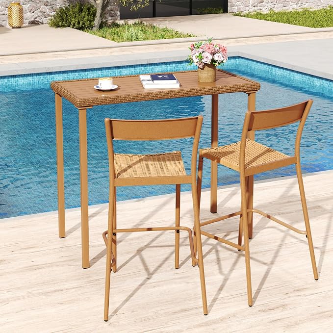 Tangkula Patio Bar Table, Heavy Duty Rectangle Metal Frame 48 Inches Outdoor - Image 4