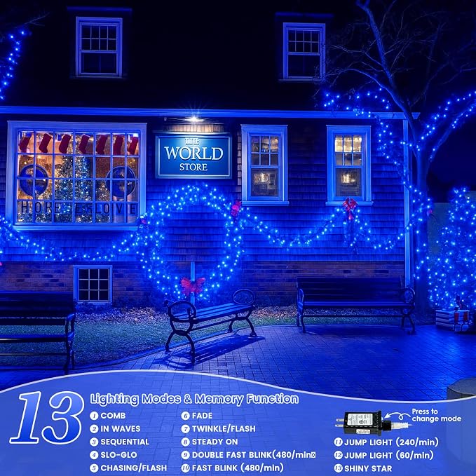 Upgraded Connectable 200 LED String Lights Indoor Outdoor, 66FT Blue Christmas - Image 4