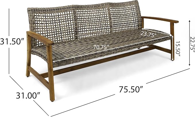 Christopher Knight Home Marcia Outdoor Wood Sofa, 75.50 x 31.00 x 31.50 - Image 2