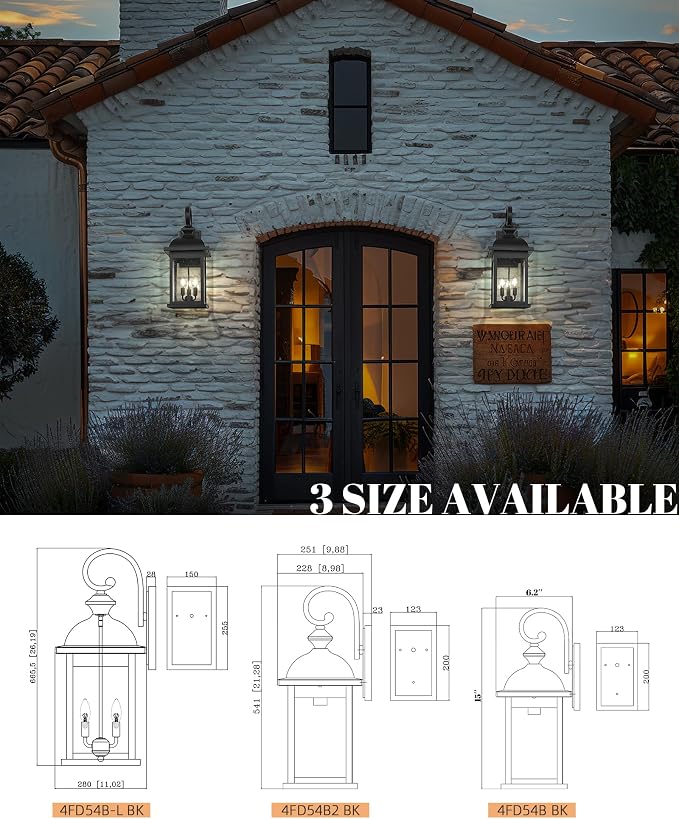 FEMILA 26" Outdoor Wall Light, Large Exterior Wall Light Fixtures, 3 Light - Image 3