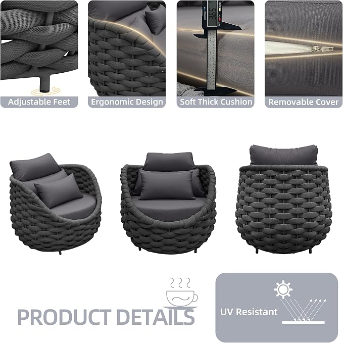 TWT 4 Pieces Patio Sofas All-Weather Teslin Rope Balcony Furniture - Image 9