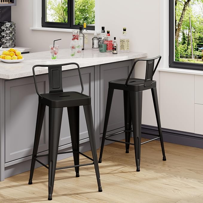 Metal Bar Stools Set of 2 Barstools Indoor/Outdoor Counter Height Bar Chairs - Image 9