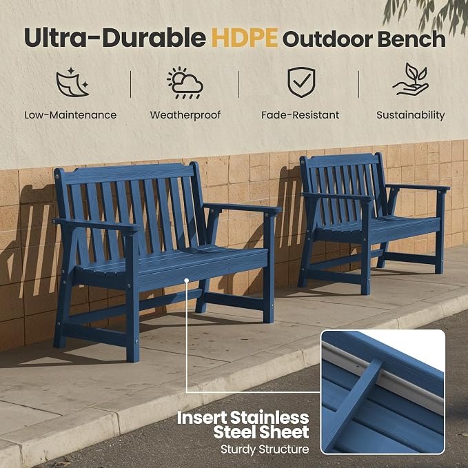 Ciokea 49" Heavy Duty Outdoor Bench, HDPE Weatherproof Porch Benches, Durable - Image 4