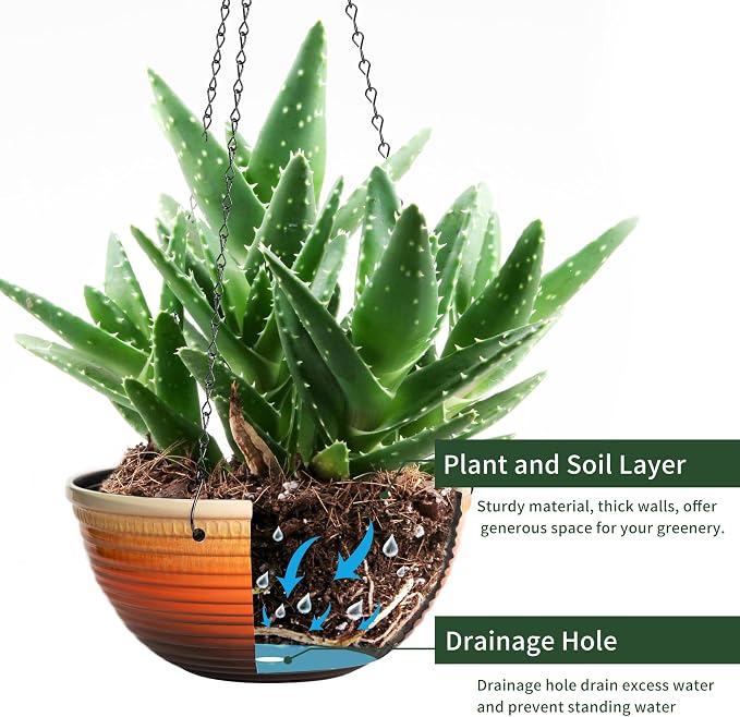 12 inch Hanging Planters for Indoor Outdoor Plants, 2 Pack Large Hanging Flower - Image 5