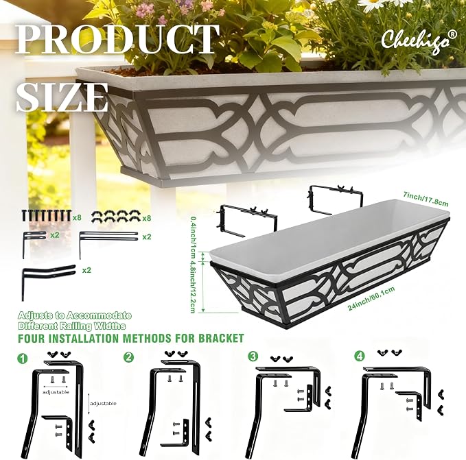 4 Pack 24 Inch Railing Boxes Planter - Image 3