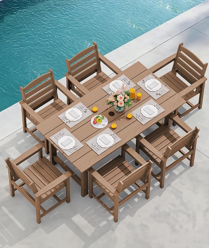 SERWALL Outdoor Dining Set for 6, HDPE Furniture - Image 8