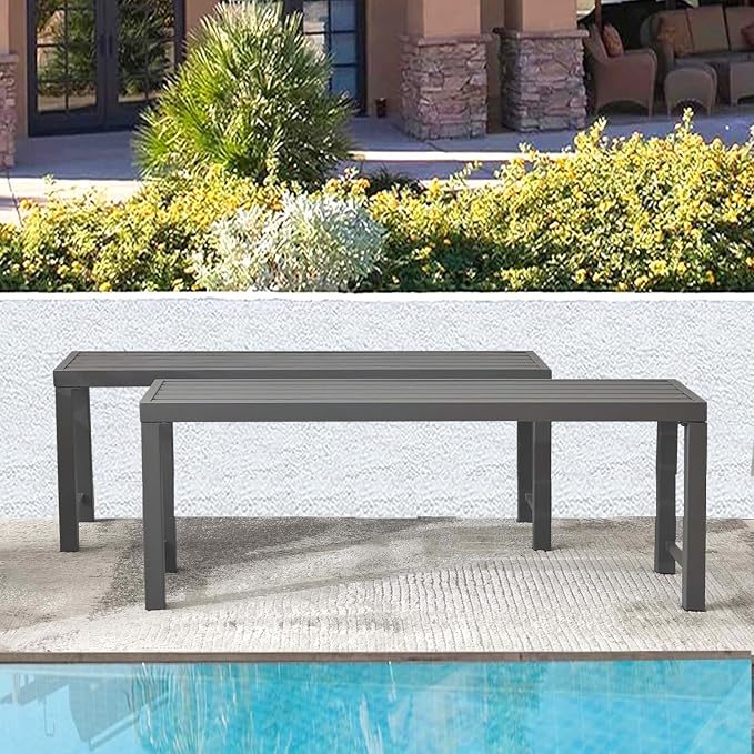 Outdoor Metal Backless Bench Set of 2, All Wheather Outdoor Bench by Puntogen