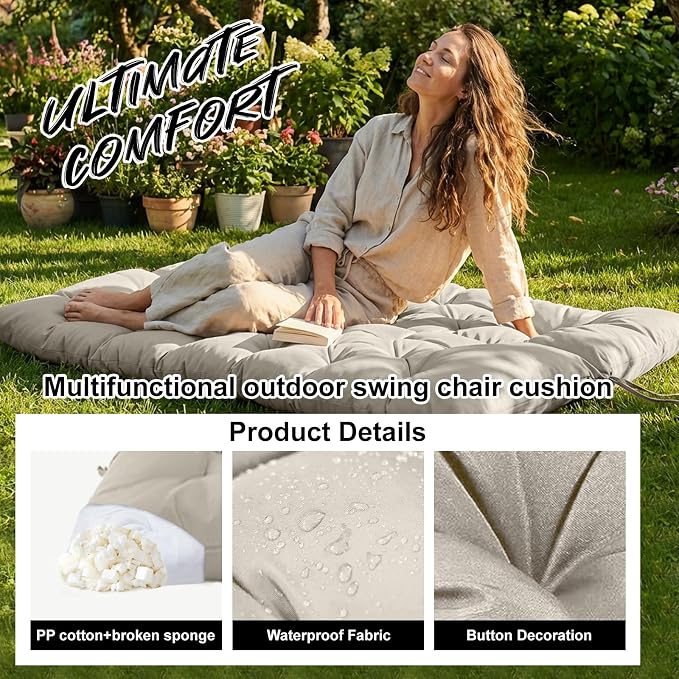 Waterproof Porch Swing Cushion Replacement, Thick 4" 2–3 Seat Outdoor Swing - Image 3