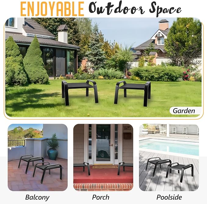 Outddor Patio Ottoman 2 Set All Weather Outdoor Foot Rest Patio Furniture - Image 6
