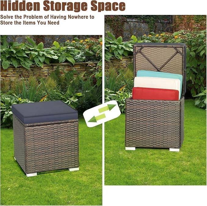 DORTALA Outdoor Storage Ottoman Wicker 2 Piece, Patio Ottomans PE Rattan Foot - Image 4