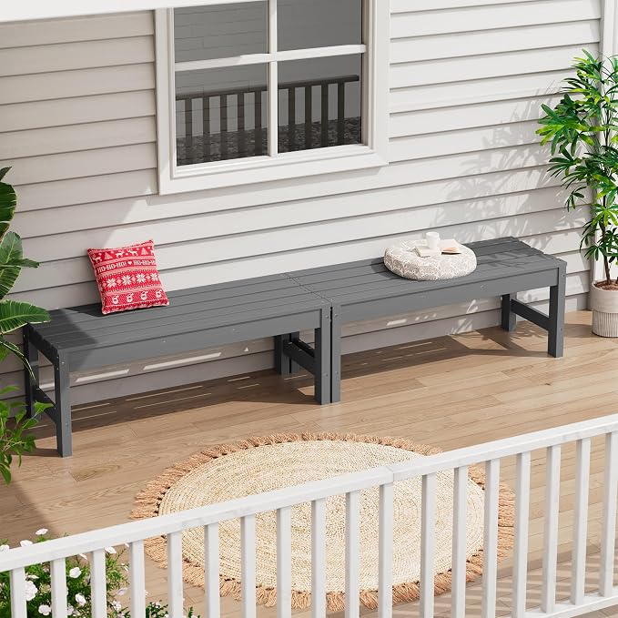 SERWALL 47 Inches Outdoor Bench Set of 2, All Weather HDPE Backless Bench - Image 9