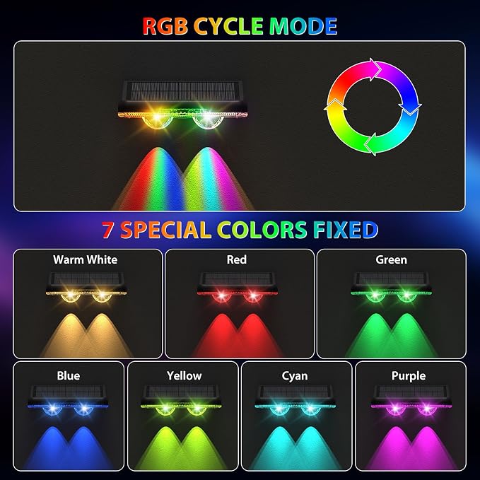 Solar Fence Lights Outdoor, 7 Fixed Colors ＆ Color Changing IP65 Waterproof - Image 3