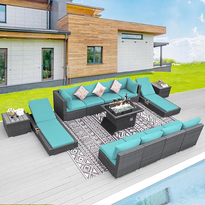 BULEXYARD 13 Piece Large High Back Grey Rattan Patio Furniture Set by BULEXYARDFURNITURE