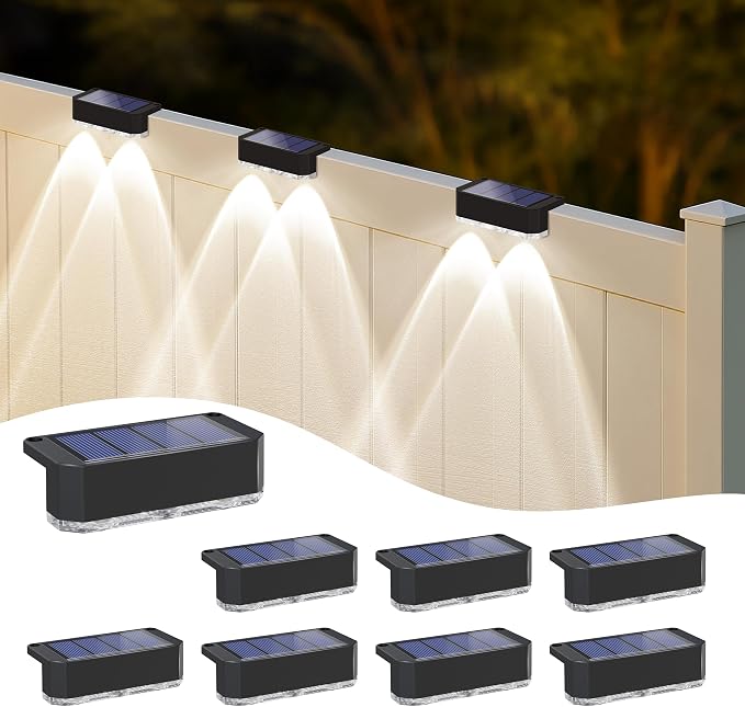 Peasur Solar Fence Lights Outdoor, 8 Pack Step Light Solar Powered, Waterproof by Peasur