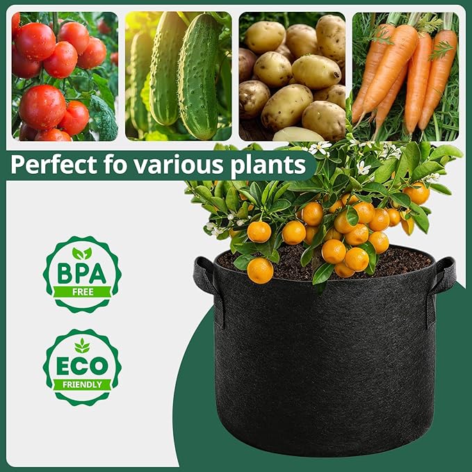 5 Pack 7 Gallon Grow Bags with Handles, Thickened Aeration Nonwoven Fabric - Image 7