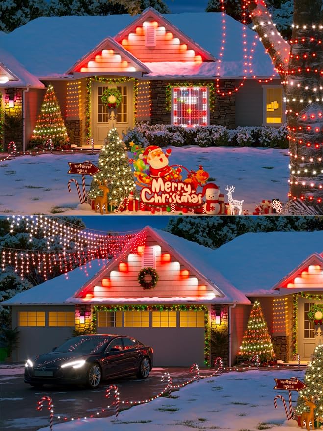 4-pack Red and White Solar Christmas Lights Outdoor Waterproof, 400LED 132FT - Image 5
