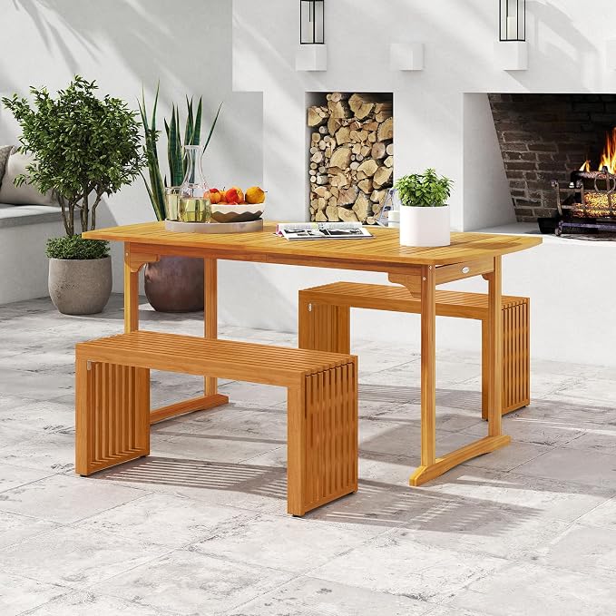 Tangkula Patio Acacia Wood Bench, 36” Outdoor All-Slat Wood Bench - Image 2