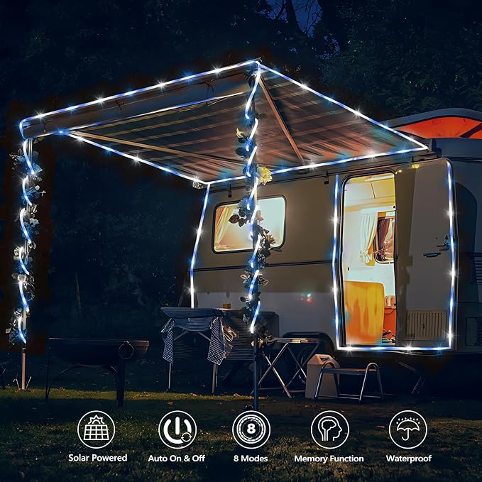 Solar Rope Lights, 2 Packs Total 66ft 200LED Solar String Lights, 8 Modes - Image 2
