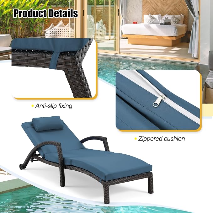 HOMREST Chaise Lounge Chairs Set of 6, PE Rattan Wicker Patio Lounge Chair - Image 7