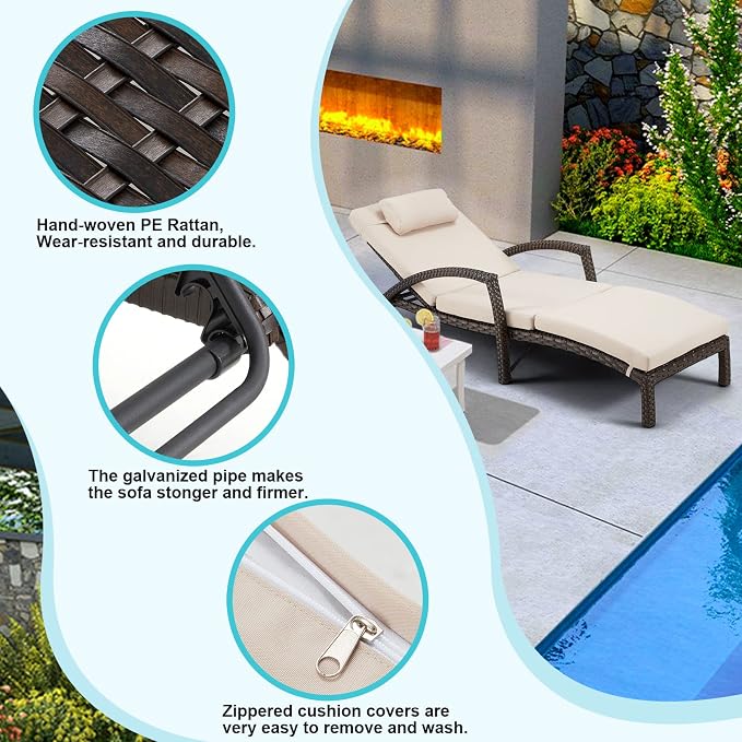 HOMREST Chaise Lounge Chairs Set of 2 - Image 9