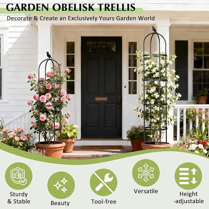 Garden Obelisk Trellis for Climbing Plants Outdoor, 6.2 FT Tomato Cage - Image 2