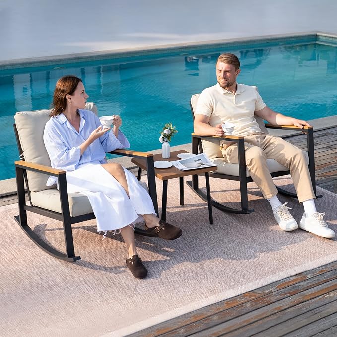3 Pieces Rocking Bistro Set, Outdoor Patio Furniture Set - Image 6