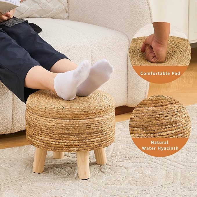 Cpintltr Storage Ottoman Poufs Handwoven Footstool Natural Seagrass Round - Image 4