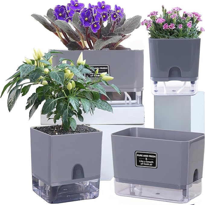 FAMZ Self Watering Pots for Outdoor Plants 4 Pack, Suitable for Indoor and by FAMZ