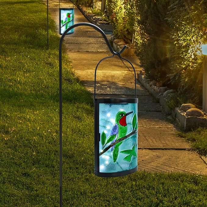 Hanging Solar Lantern Outdoor Waterproof Hummingbird Solar Lights Glass - Image 6