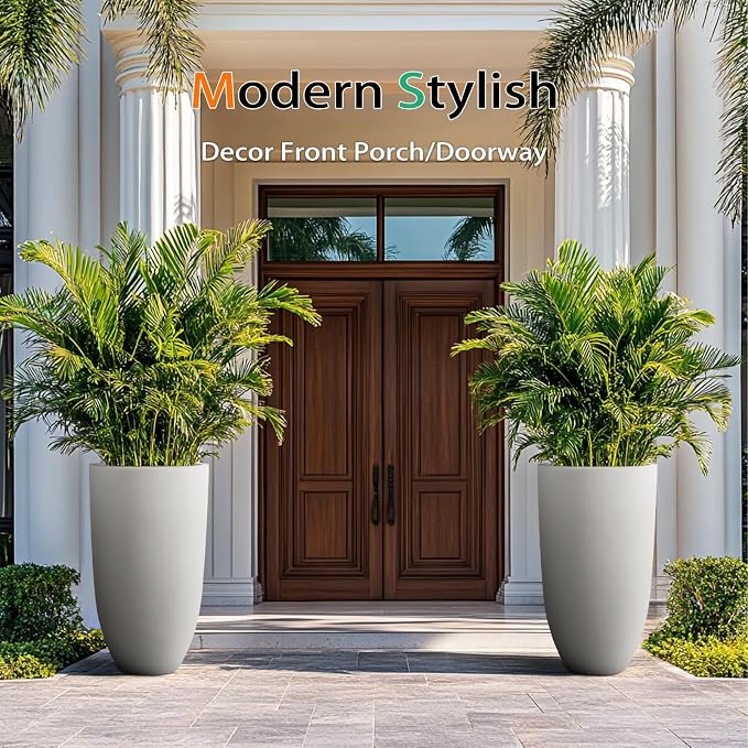 Tall Planters for Outdoor Plants, Large Concrete Flower Pots for Garden Front - Image 5