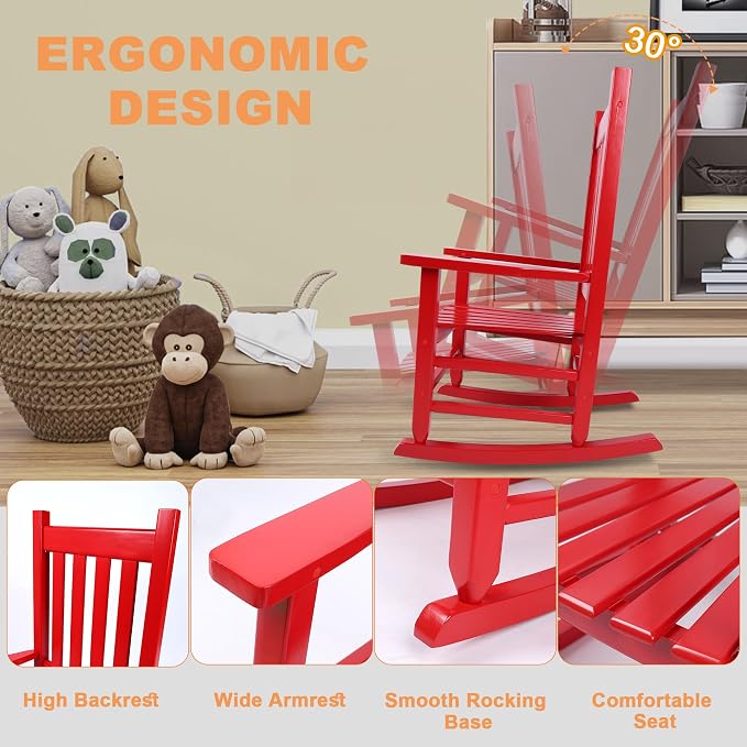 Kids Rocking Chair Set of 2 for Toddlers and Children Comfy Wooden Recliner - Image 4
