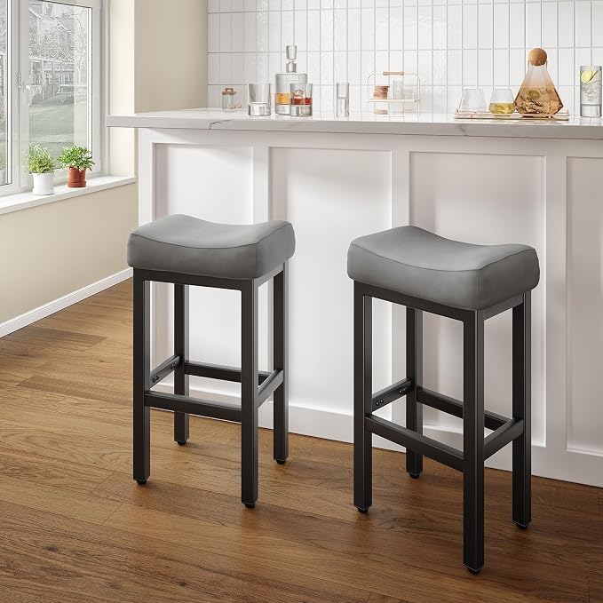 29 Inch Bar Height Bar Stools Set of 2, Backless Bonded Leather Bar Height - Image 7