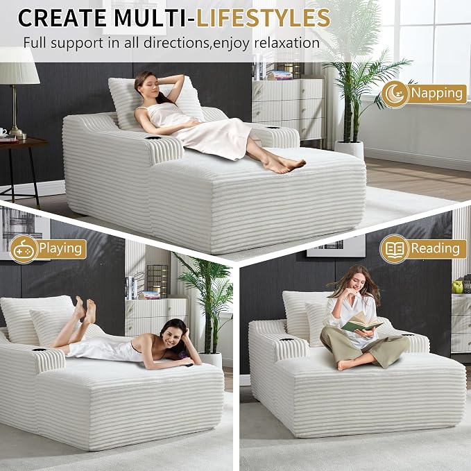67" Oversized Chaise Lounge Chair Indoor, Soft Boneless Cloud Couch Chair - Image 3