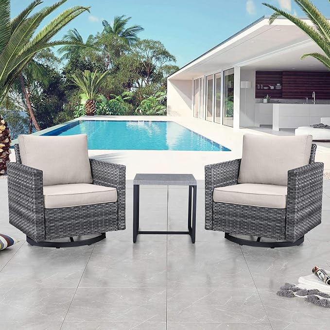 Belord Outdoor Bistro Set 3 Piece Wicker Swivel Rocker Patio Chairs, Oversize by Belord
