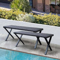 46” Black Rattan Bench with Metal X-Legs Set of 2, Wicker Frame Patio Bench by Puntogen