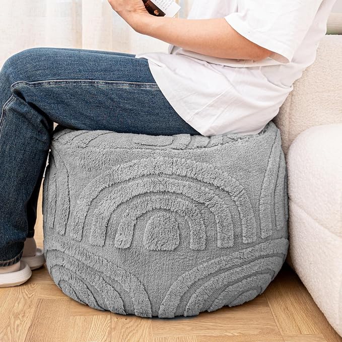 Asuprui Round Ottoman Pouf Ottoman Foot Stool Seat Faux Fur Bean Bag Foot Rest - Image 5