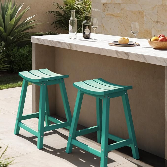Ciokea 2 Set 24" Outdoor Bar Stools Heavy Duty HDPE Counter Height Bar Stools by CIOKEA