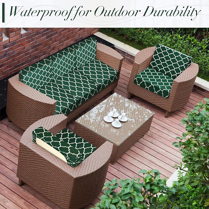 Newwiee 8 Pcs Stretch Patio Outdoor Cushion Covers Waterproof Replacement Sofa - Image 3