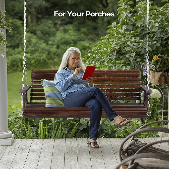 VINGLI Heavy Duty 880 LBS Patio Porch Swing Outdoor PU Painting, Hanging Chair - Image 6
