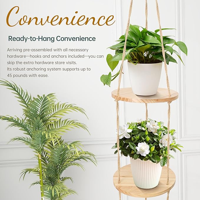 Hemp Rope Hanging Plant Shelf from Ceiling - Image 4