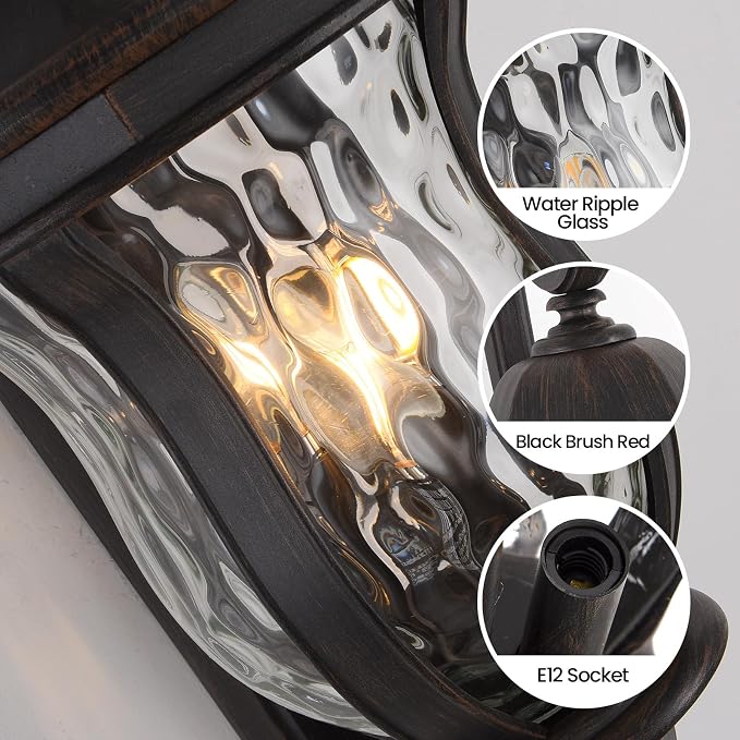 Black Brush Red Exterior Wall Sconces, Waterproof Outdoor Lights Wall Mount - Image 7